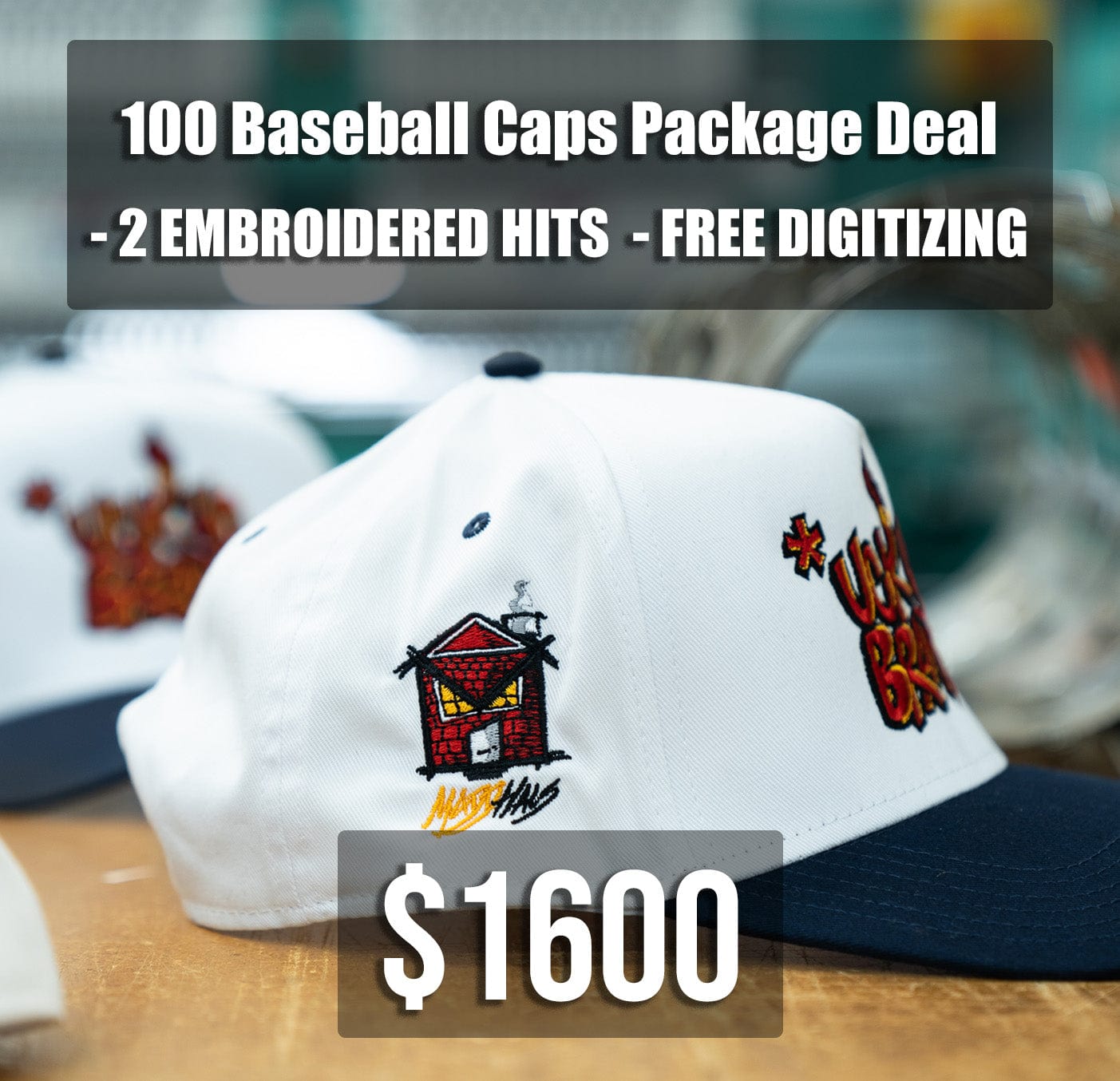 100 Baseball Caps w/ 2 Locations Package Deal