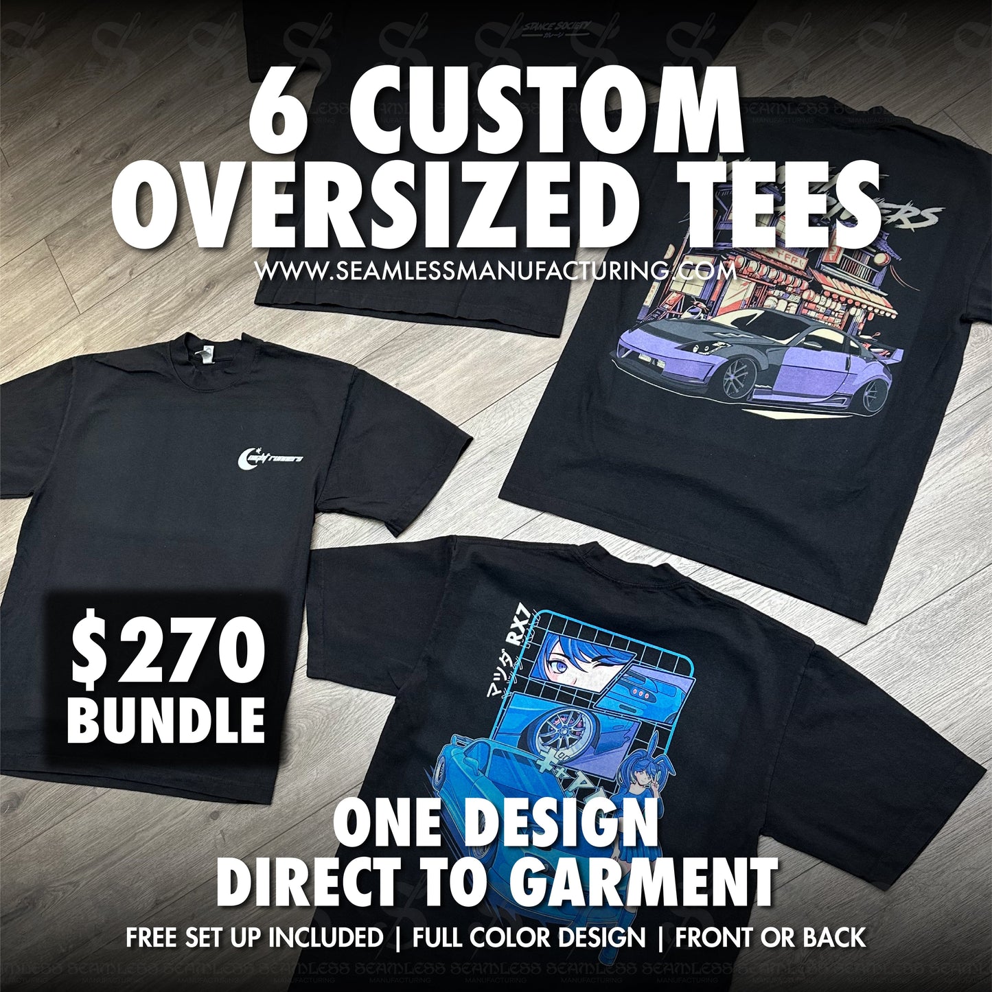 6 Oversized Shirts DTG (Direct to Garment) Samples