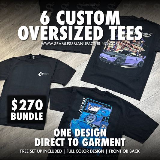 6 Oversized Shirts DTG (Direct to Garment) Samples