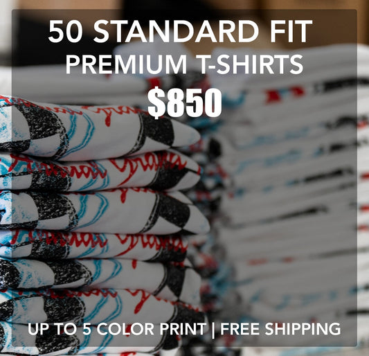 50 Premium T-Shirts Package W/ 5 Color Print