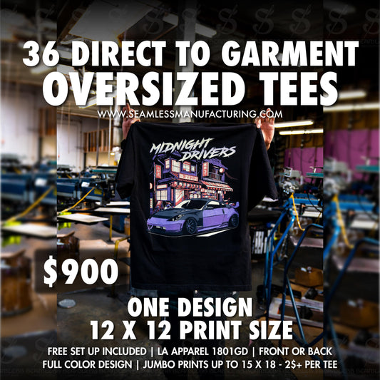 36 Direct to Garment (DTG) Oversized Tees Package Deal