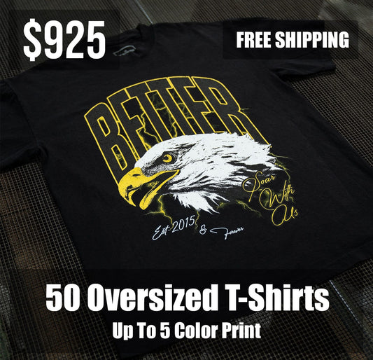 50 Oversized T-Shirts Package W/ 5 Color Print